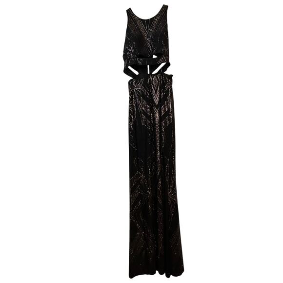 Jump Apparal Black Glitter Cutout Prom Dress- Size 1/2 - Picture 1 of 12